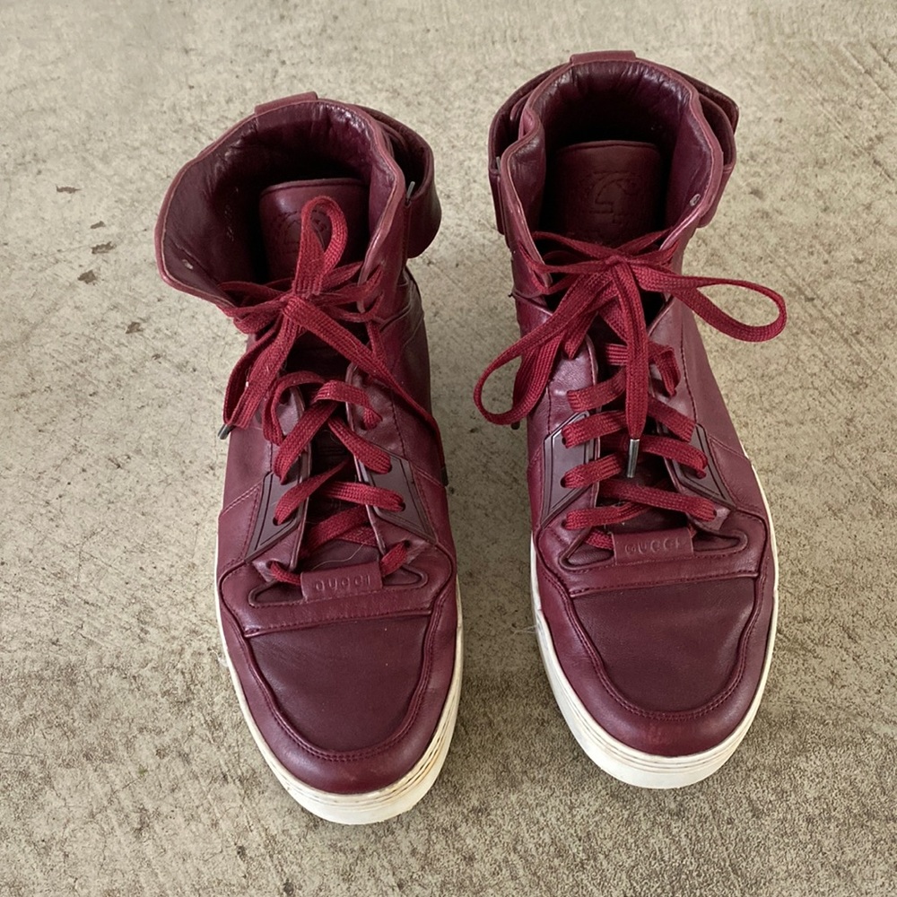Red Gucci leather high tops